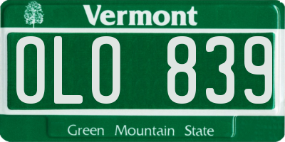 VT license plate OLO839