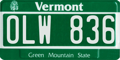VT license plate OLW836