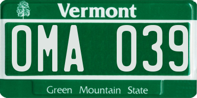 VT license plate OMA039