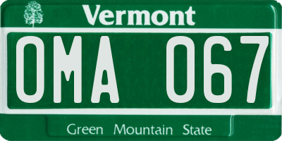 VT license plate OMA067