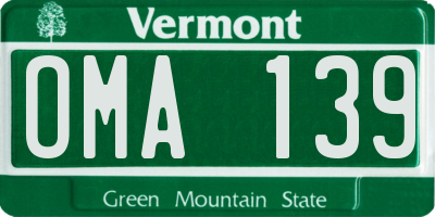 VT license plate OMA139
