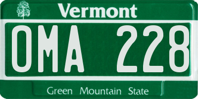 VT license plate OMA228