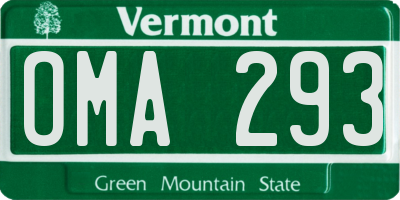 VT license plate OMA293
