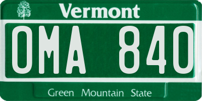 VT license plate OMA840