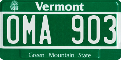VT license plate OMA903