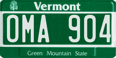 VT license plate OMA904