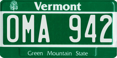 VT license plate OMA942