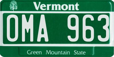 VT license plate OMA963