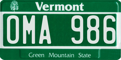 VT license plate OMA986