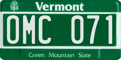 VT license plate OMC071
