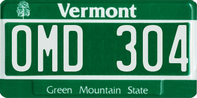 VT license plate OMD304