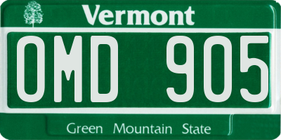 VT license plate OMD905