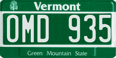 VT license plate OMD935