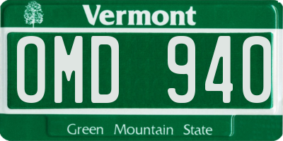 VT license plate OMD940