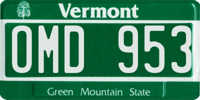 VT license plate OMD953