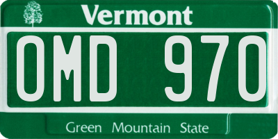 VT license plate OMD970
