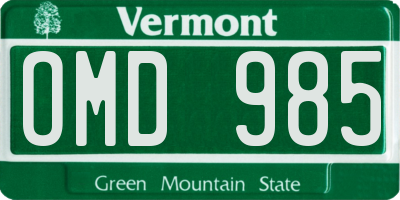 VT license plate OMD985