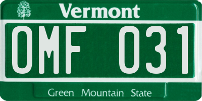 VT license plate OMF031