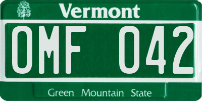 VT license plate OMF042