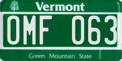 VT license plate OMF063