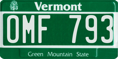 VT license plate OMF793