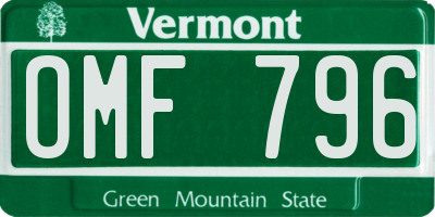 VT license plate OMF796