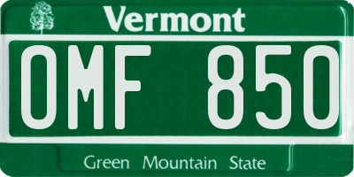 VT license plate OMF850