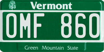 VT license plate OMF860