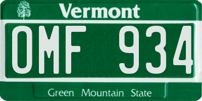 VT license plate OMF934