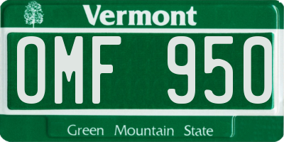VT license plate OMF950