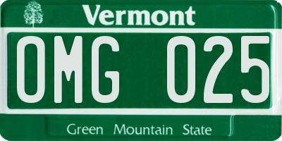 VT license plate OMG025