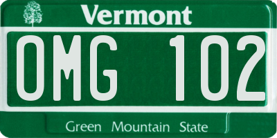 VT license plate OMG102