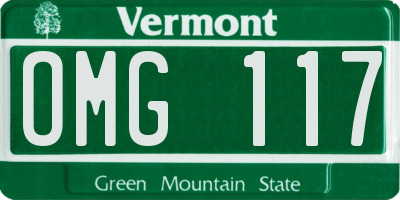 VT license plate OMG117