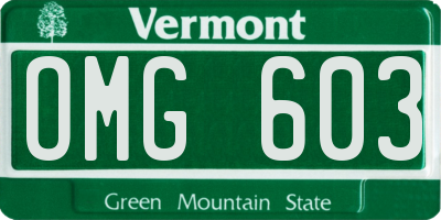 VT license plate OMG603