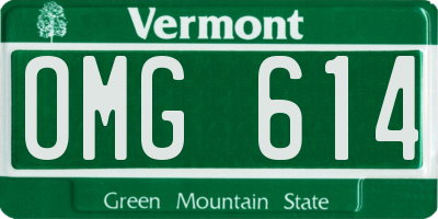 VT license plate OMG614