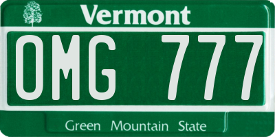 VT license plate OMG777