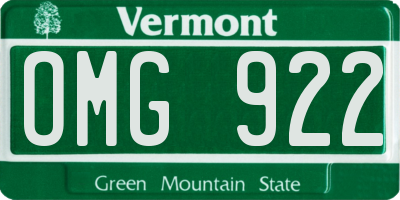 VT license plate OMG922