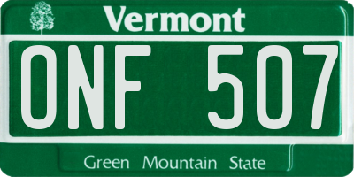 VT license plate ONF507
