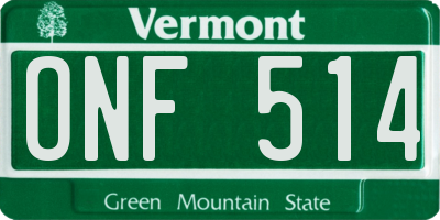 VT license plate ONF514