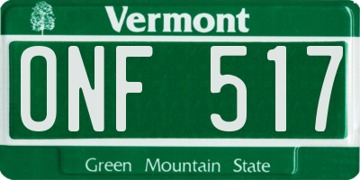 VT license plate ONF517