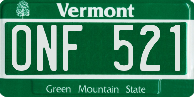 VT license plate ONF521