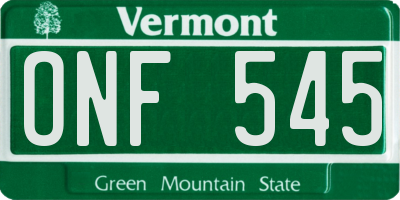 VT license plate ONF545