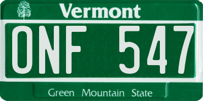 VT license plate ONF547