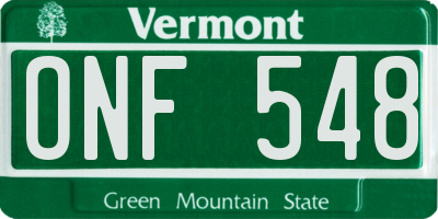 VT license plate ONF548