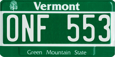 VT license plate ONF553