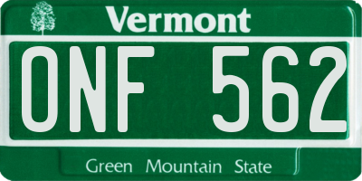 VT license plate ONF562