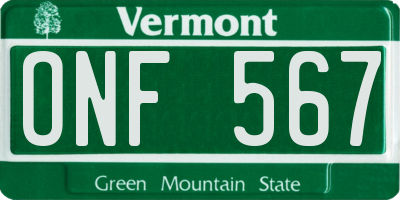 VT license plate ONF567
