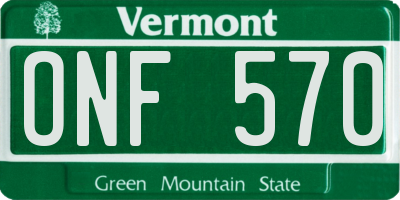 VT license plate ONF570