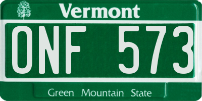 VT license plate ONF573