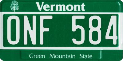 VT license plate ONF584